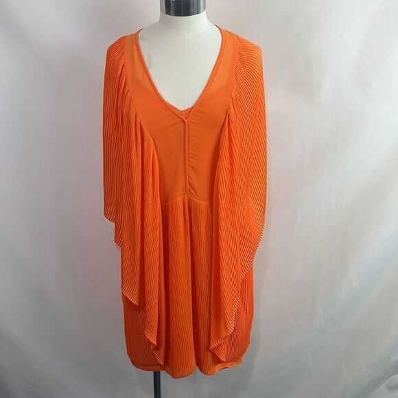 Orange Pleated Mini Dress - Picture 1 of 7